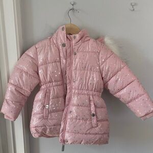 Pink Star Patterned Puffer Jacket